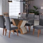 Conjunto Sala De Jantar 6 Lugares Retangular Tampo De Vidro V