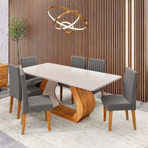 Conjunto Sala De Jantar 6 Lugares Retangular Tampo Em Mdf Mim