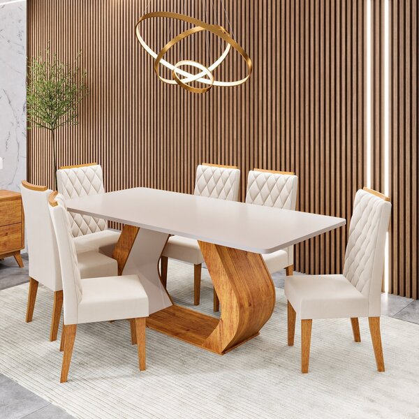 Conjunto Sala De Jantar 6 Lugares Retangular Tampo Em Mdf Sto