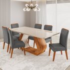 Conjunto Sala De Jantar 6 Lugares Retangular Tampo Em Vidro E