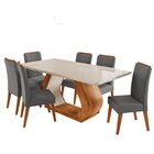 Conjunto Sala De Jantar 6 Lugares Retangular Tampo Em Vidro E