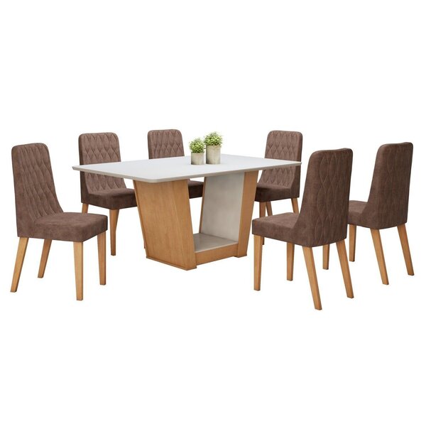 Conjunto Sala De Jantar 6 Lugares Retangular Tampo Mdf Mesa A