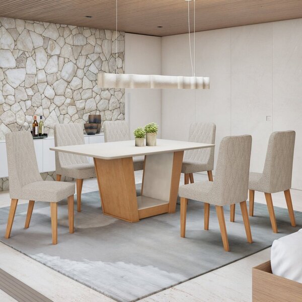 Conjunto Sala De Jantar 6 Lugares Retangular Tampo Mdf Mesa A