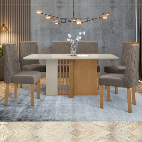 Conjunto Sala De Jantar 6 Lugares Retangular Tampo Mdf Mesa E