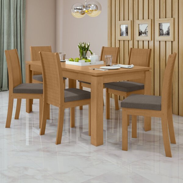 Conjunto Sala De Jantar 6 Lugares Retangular Tampo Mdf Mesa E