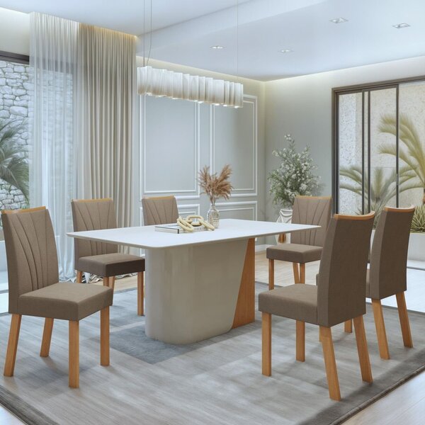 Conjunto Sala De Jantar 6 Lugares Retangular Tampo Mdf Mesa L