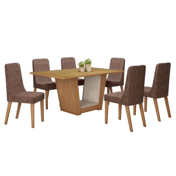 Conjunto Sala De Jantar 6 Lugares Retangular Tampo Mdf No Gla