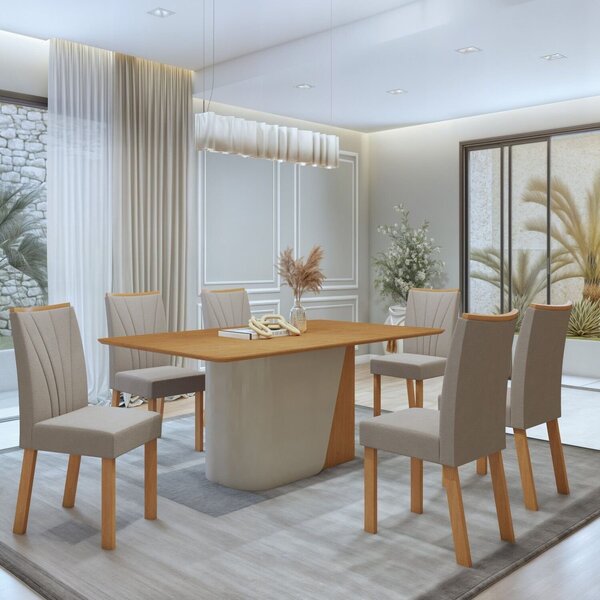 Conjunto Sala De Jantar 6 Lugares Retangular Tampo Mdf No Gla