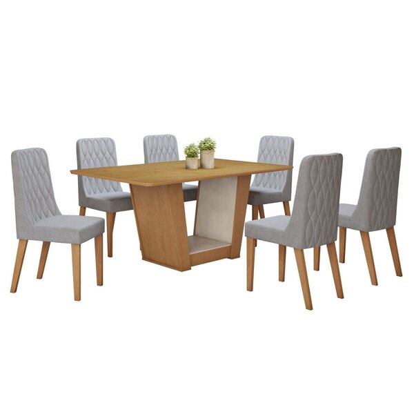 Conjunto Sala De Jantar 6 Lugares Retangular Tampo Mdf No Gla