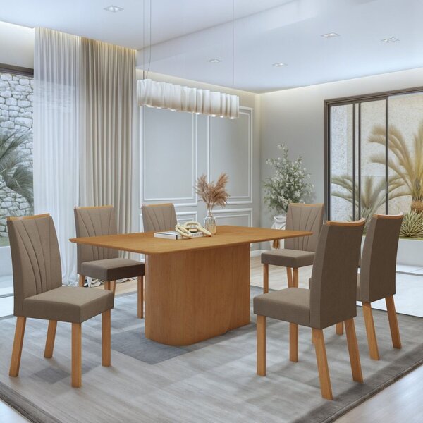 Conjunto Sala De Jantar 6 Lugares Retangular Tampo Mdf No Gla