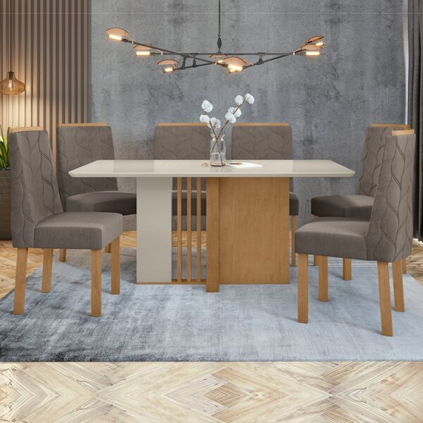 Conjunto Sala De Jantar 6 Lugares Retangular Tampo Vidro/mdf