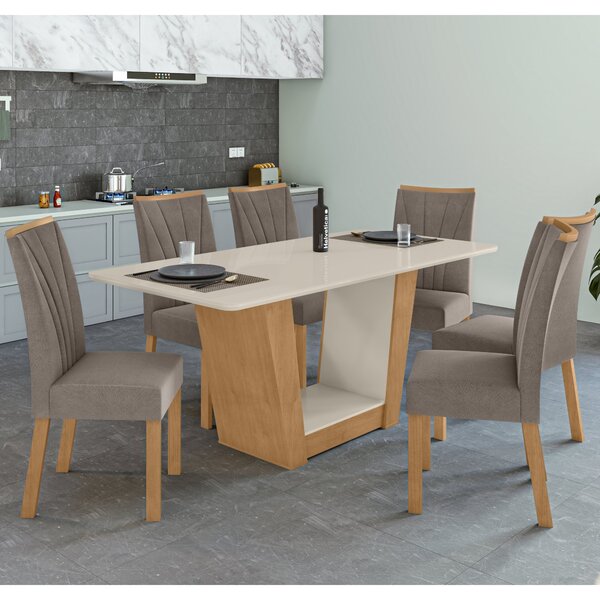 Conjunto Sala De Jantar 6 Lugares Retangular Tampo Vidro/mdf