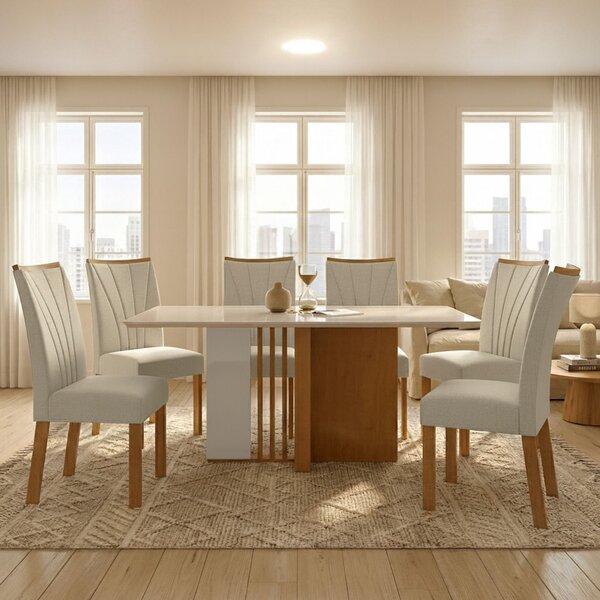Conjunto Sala De Jantar 6 Lugares Retangular Tampo Vidro/mdf