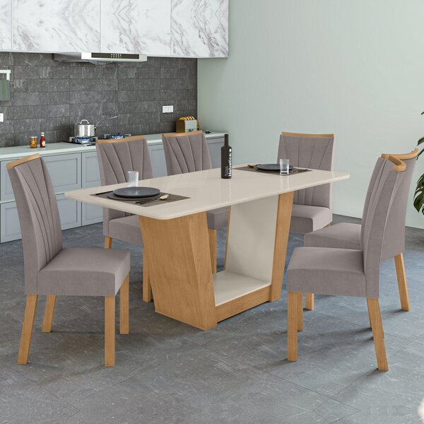 Conjunto Sala De Jantar 6 Lugares Retangular Tampo Vidro/mdf