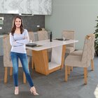 Conjunto Sala De Jantar 6 Lugares Retangular Tampo Vidro/mdf