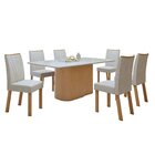 Conjunto Sala De Jantar 6 Lugares Retangular Tampo Vidro/mdf