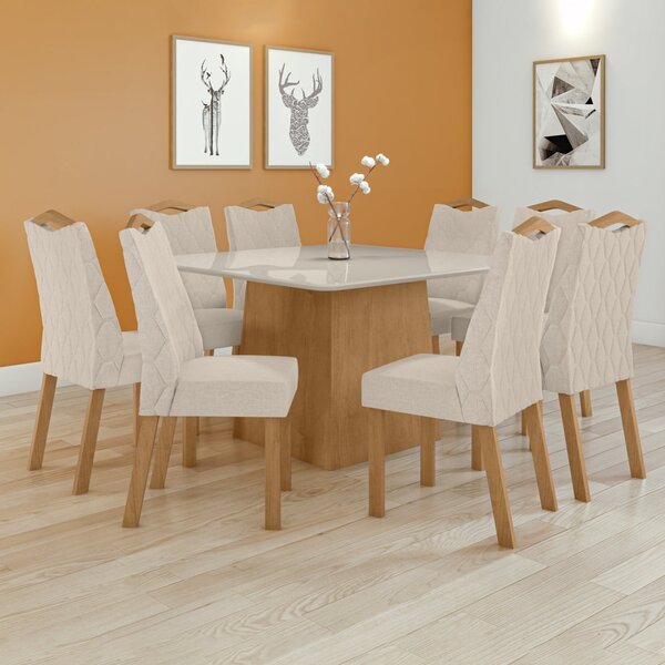 Conjunto Sala De Jantar 8 Lugares Quadrada Tampo Vidro/mdf Me