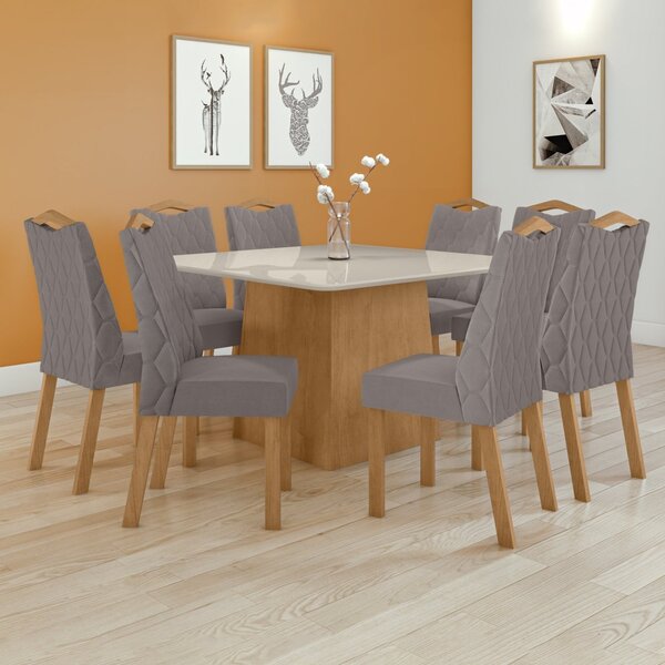 Conjunto Sala De Jantar 8 Lugares Quadrada Tampo Vidro/mdf Me