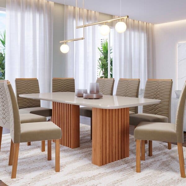 Conjunto Sala De Jantar 8 Lugares Retangular Tampo De Vidro/mdf Ester ...