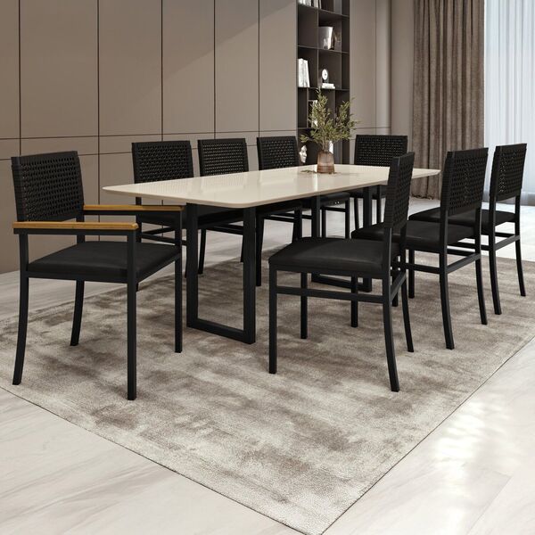 Conjunto Sala De Jantar 8 Lugares Retangular Tampo De Vidro M