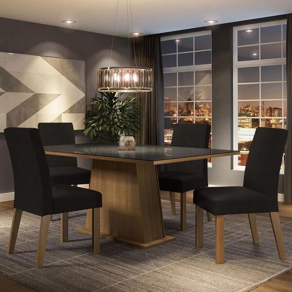 Conjunto Sala De Jantar  Mesa Tampo De Vidro  4 Cadeiras Rust