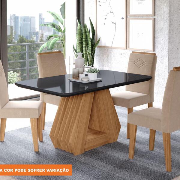 Conjunto Sala De Jantar Agata 130x80 Tampo Mdf/vidro 4 Cadeir
