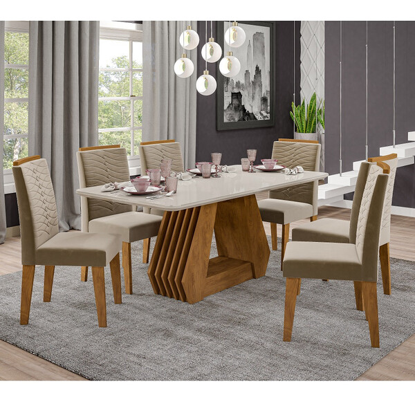 Conjunto Sala De Jantar Agata 180cm 6 Cadeiras Clarice Cimol