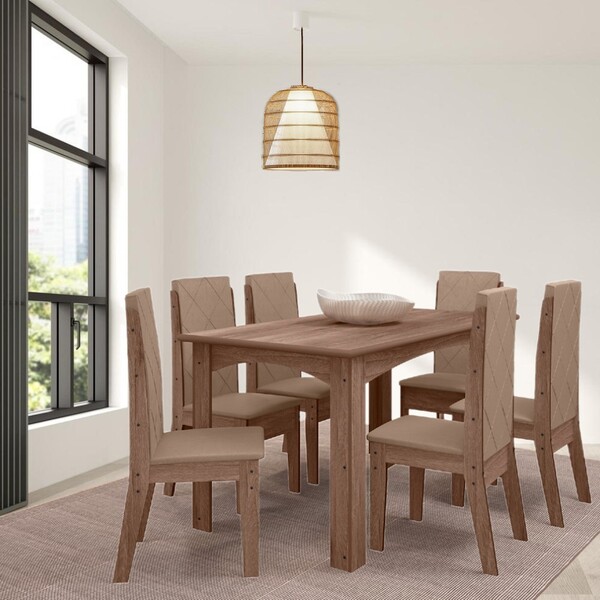Conjunto Sala De Jantar Áustria 1,56 Com 6 Cadeiras Amêndoa 7