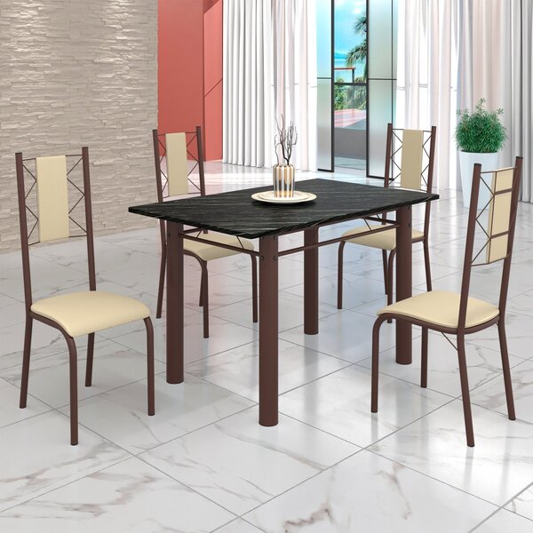 Conjunto Sala De Jantar Bahia Mesa Tubo 120x75cm Tampo Madeir