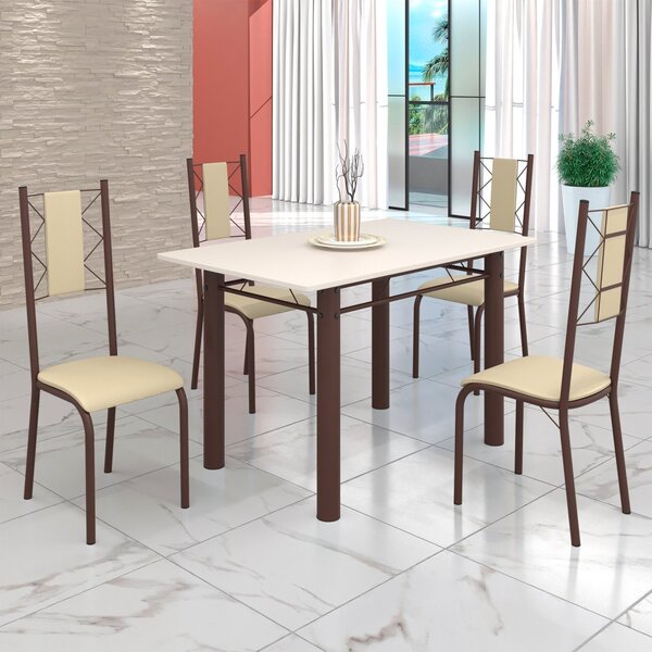 Conjunto Sala De Jantar Bahia Mesa Tubo 120x75cm Tampo Madeir