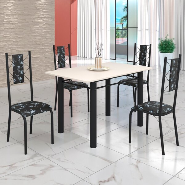 Conjunto Sala De Jantar Bahia Mesa Tubo 120x75cm Tampo Madeir