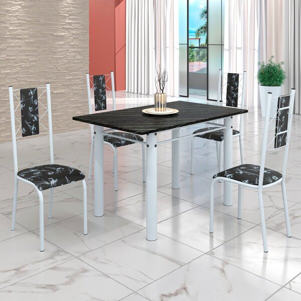 Conjunto Sala De Jantar Bahia Mesa Tubo 120x75cm Tampo Madeir