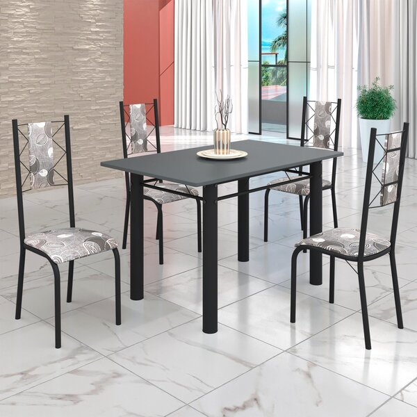 Conjunto Sala De Jantar Bahia Mesa Tubo 120x75cm Tampo Madeir