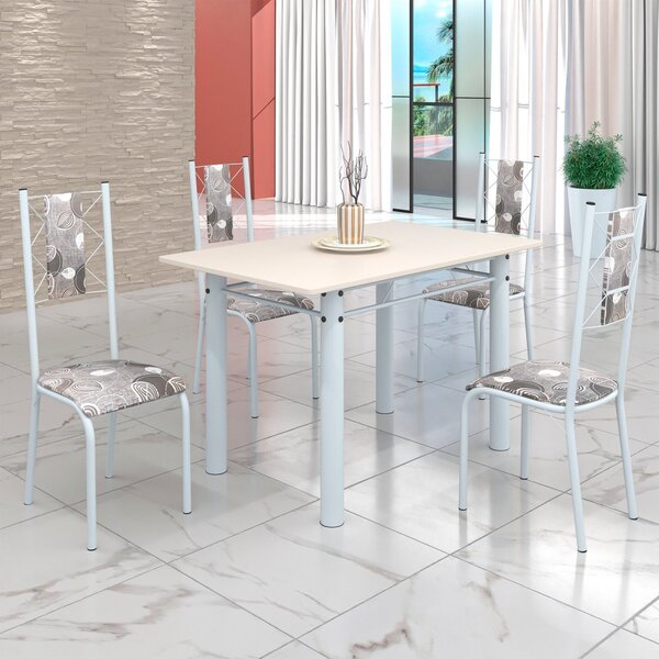 Conjunto Sala De Jantar Bahia Mesa Tubo 120x75cm Tampo Madeir