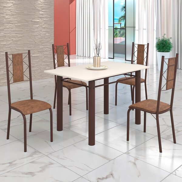 Conjunto Sala De Jantar Bahia Mesa Tubo 120x75cm Tampo Madeir