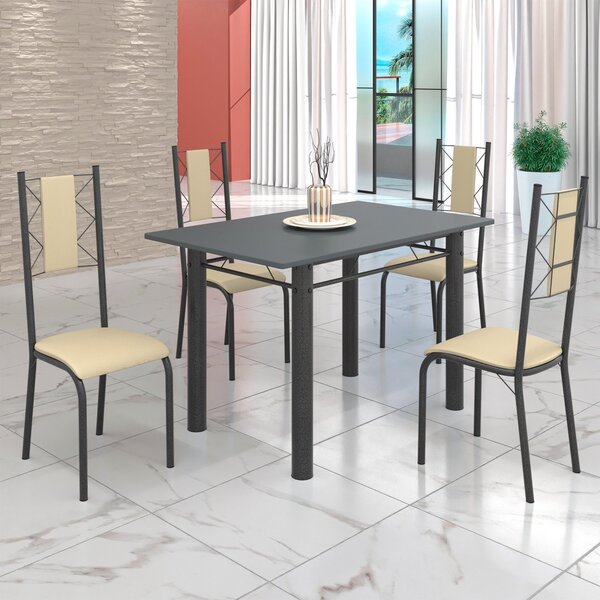 Conjunto Sala De Jantar Bahia Mesa Tubo 120x75cm Tampo Pedra