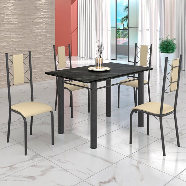 Conjunto Sala De Jantar Bahia Mesa Tubo 120x75cm Tampo Pedra