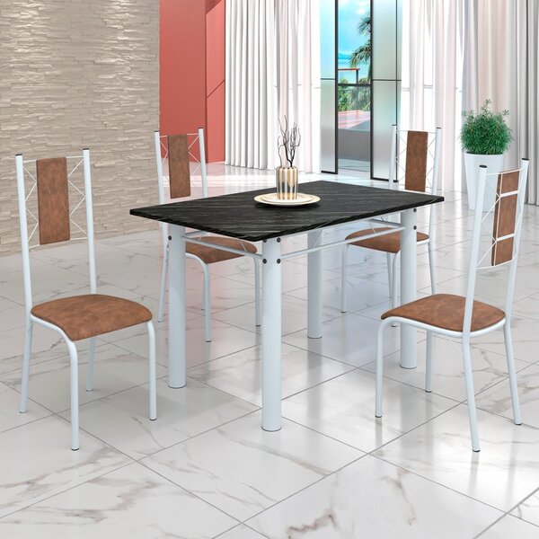 Conjunto Sala De Jantar Bahia Mesa Tubo 120x75cm Tampo Pedra