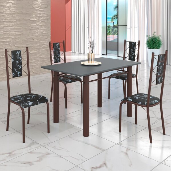 Conjunto Sala De Jantar Bahia Mesa Tubo 120x75cm Tampo Pedra