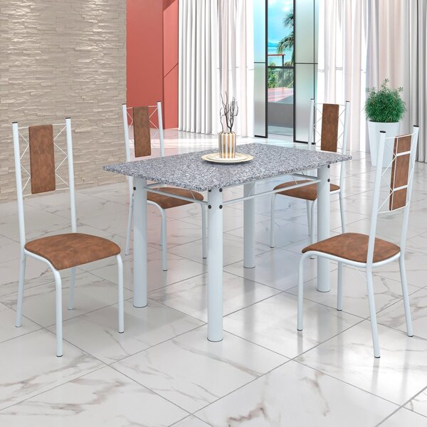 Conjunto Sala De Jantar Bahia Mesa Tubo 120x75cm Tampo Pedra