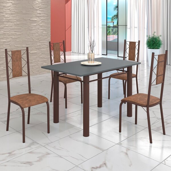 Conjunto Sala De Jantar Bahia Mesa Tubo 120x75cm Tampo Pedra