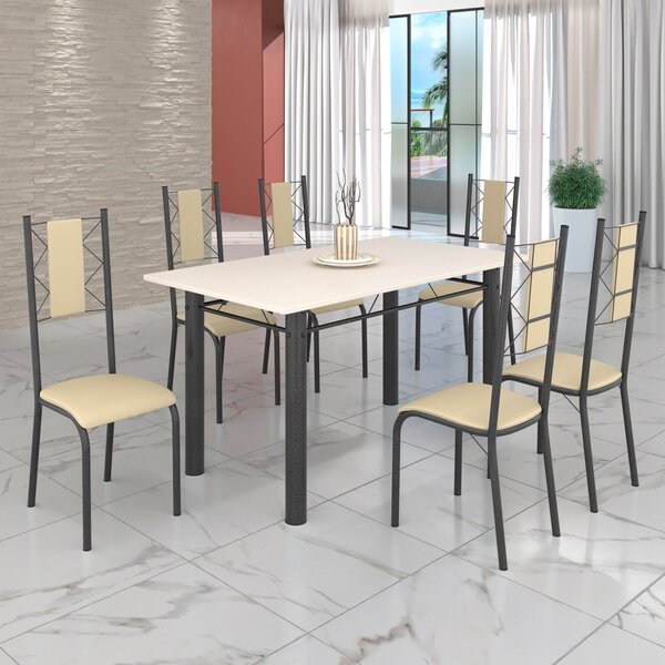 Conjunto Sala De Jantar Bahia Mesa Tubo 140x75cm Tampo Madeir