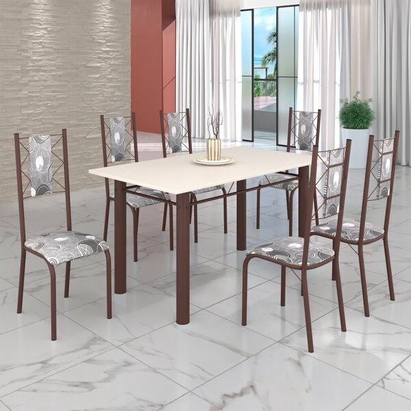 Conjunto Sala De Jantar Bahia Mesa Tubo 140x75cm Tampo Madeir