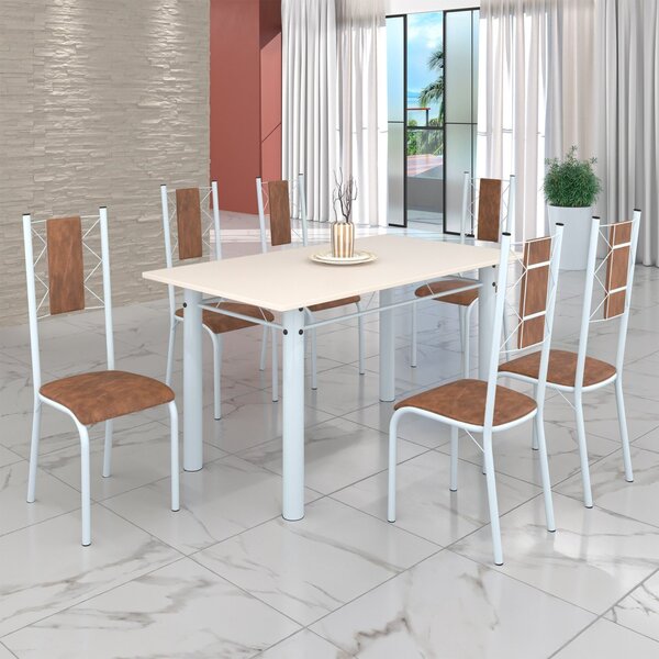 Conjunto Sala De Jantar Bahia Mesa Tubo 140x75cm Tampo Madeir