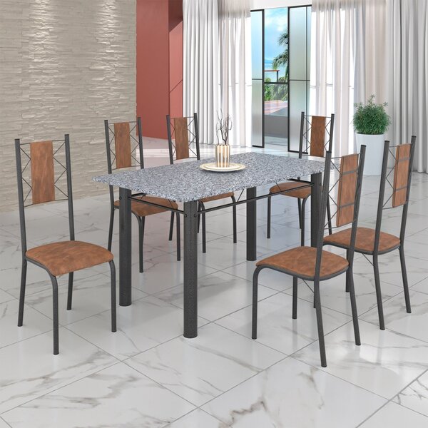 Conjunto Sala De Jantar Bahia Mesa Tubo 140x75cm Tampo Pedra