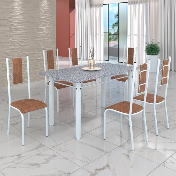 Conjunto Sala De Jantar Bahia Mesa Tubo 140x75cm Tampo Pedra