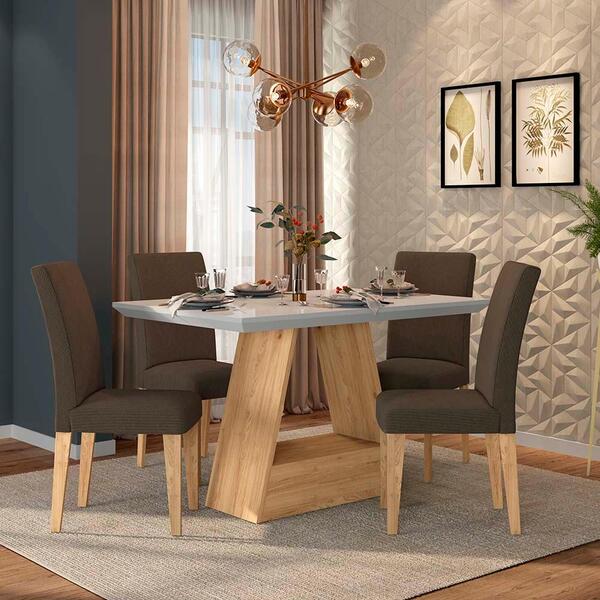 Conjunto Sala De Jantar C/ Vidro 4 Cadeiras Ávila Cinamomo M.