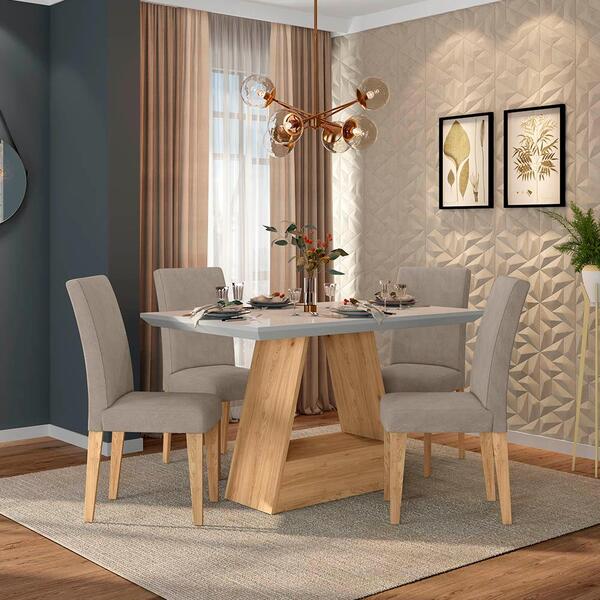 Conjunto Sala De Jantar C/ Vidro 4 Cadeiras Ávila Cinamomo M.