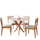 Conjunto Sala De Jantar Cacau Redonda 109cm Com Vidro E 4 Cad