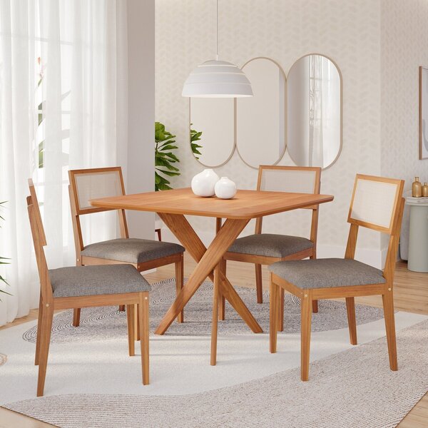 Conjunto Sala De Jantar Cacau Sem Vidro Com 4 Cadeiras Encant